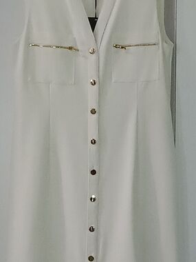DKNY White Midi Dress with Gold Accents